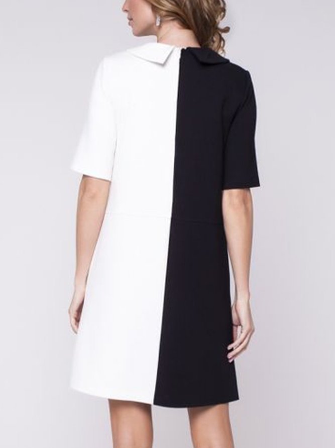 Short Sleeve Color-Block Elegant Solid Mini Dress