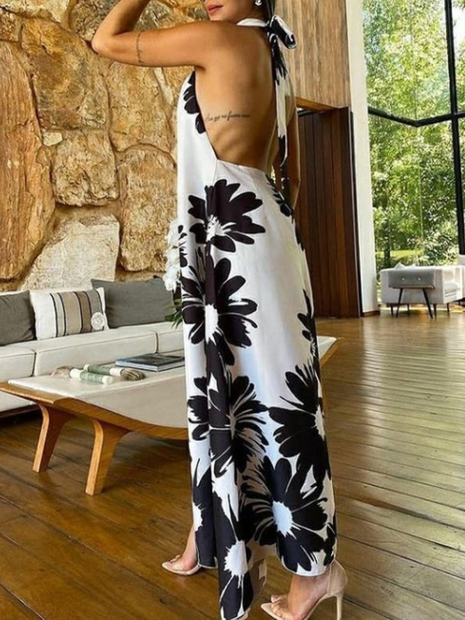 Halter Swing Sleeveless Floral Resort Maxi Dress