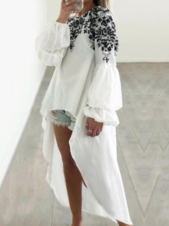 Long Sleeve Printed Floral Shift Top
