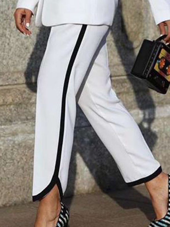 Solid Color-Block Cropped Pants