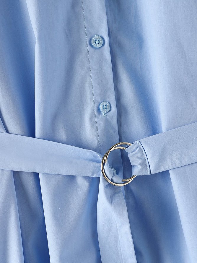 Shirt Collar Color-Block Shift Half Sleeve Midi Dress