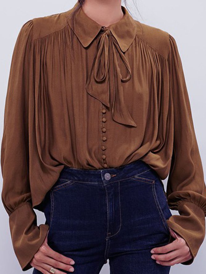 Shirt Collar Long Sleeve Vintage Top