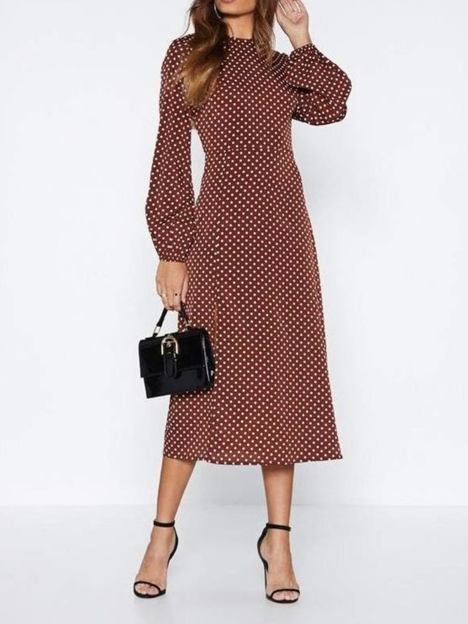 Fall Crew Neck A-Line Long Sleeve Formal Lady Simple Dresses