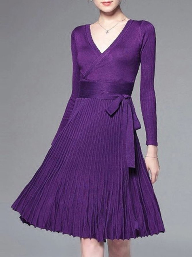 Long Sleeve Plain Elegant V Neck Sweater stylewe