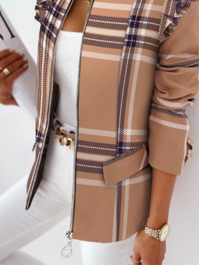 Elegant Checked/Plaid  Loosen Jacket