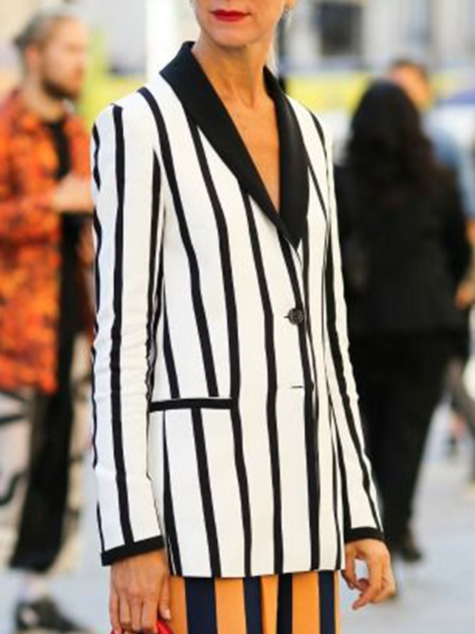 Striped Shawl Collar Regular Fit Outerwear
