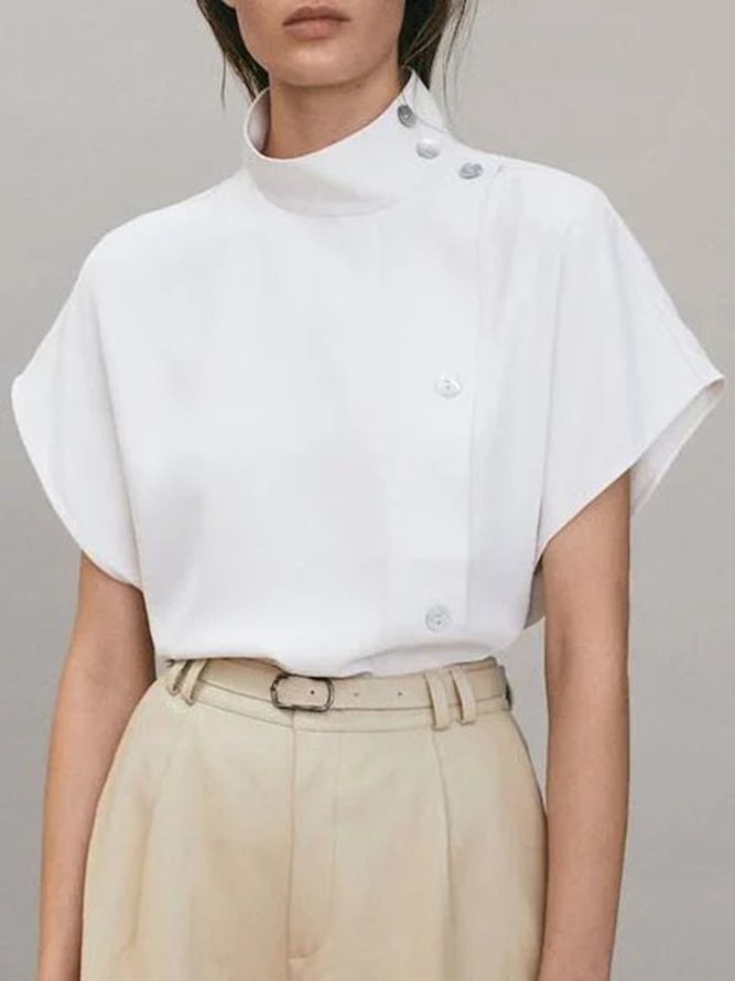 Short Sleeve Elegant Stand Collar Formal Blouses