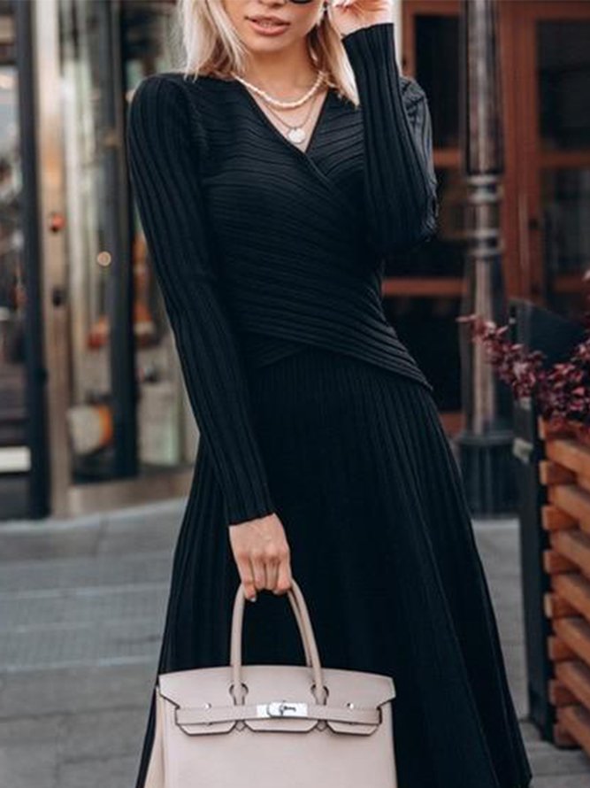 Long Sleeve V Neck Solid Lady Sweater Suit