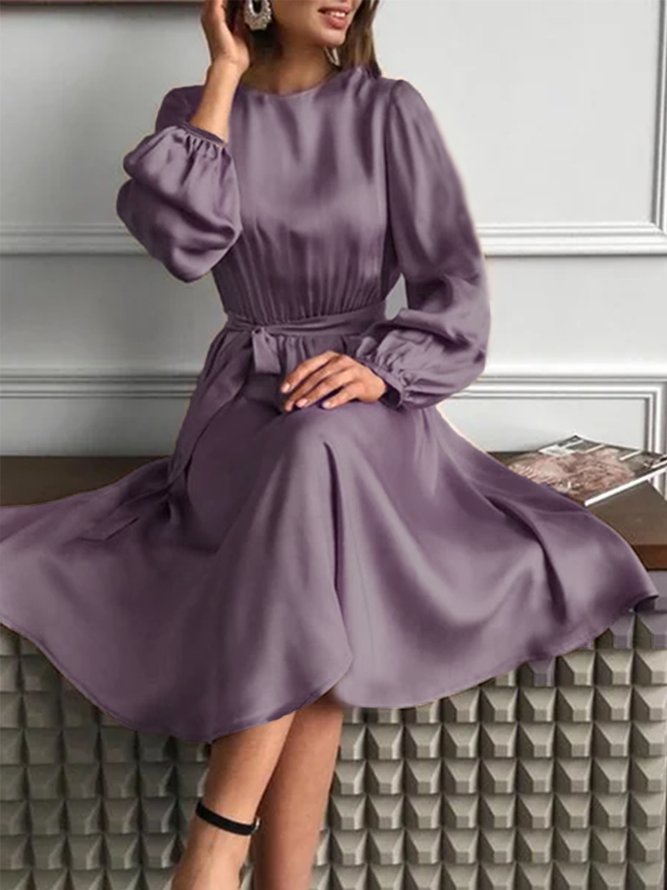 Crew Neck ALine Long Sleeve Vintage Dress stylewe