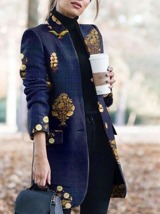 Daily Casual Vintage Flat Collar Overcoat
