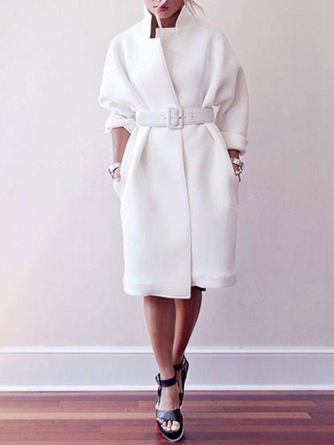 Simple Lady Vintage Flat Collar Plain Overcoat