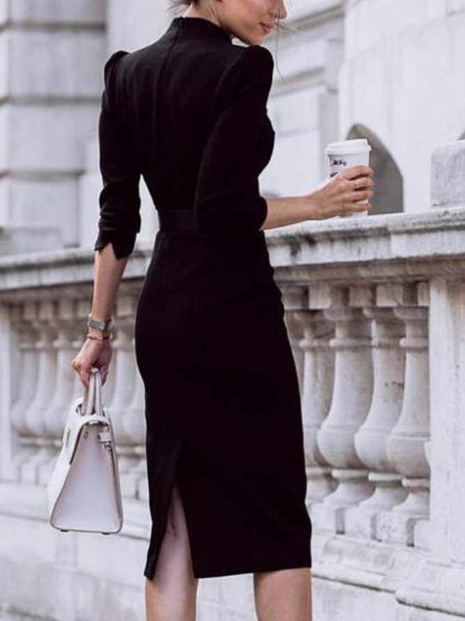 Elegant Slim Fit Work  Formal  Solid  Dress （Belt Not Included）