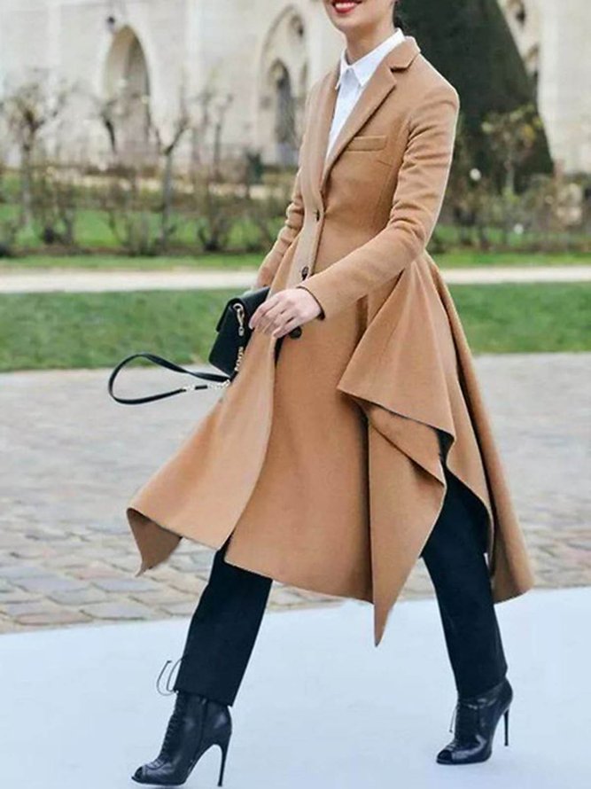 Flat Collar Regular Fit Elegant Long Overcoat