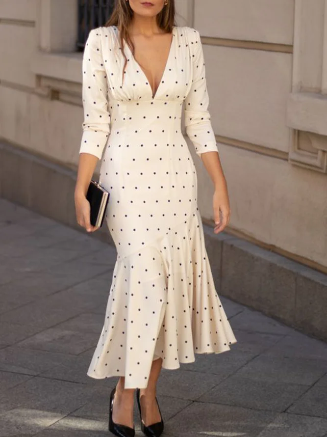 V Neck Elegant Polka Dots Dress | stylewe