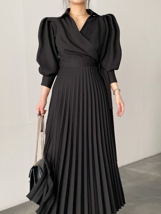 Elegant Regular Fit Plain Midi Dress