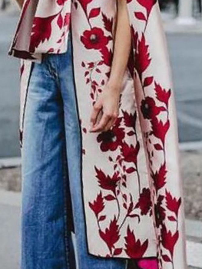 Elegant Neck Tie Floral Urban Outerwear