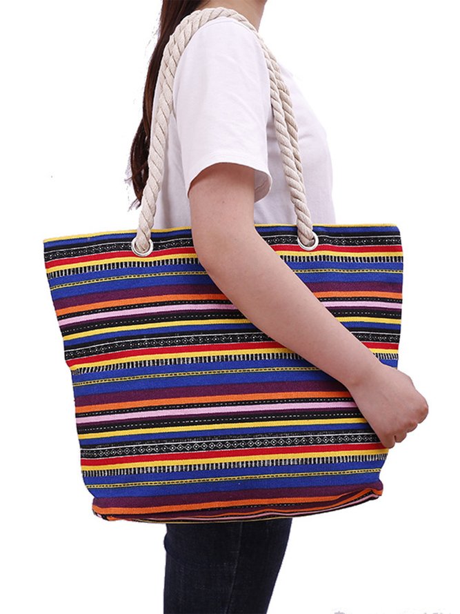 Ethnic Tricolor Striped Canvas Bag Shoulder Bag