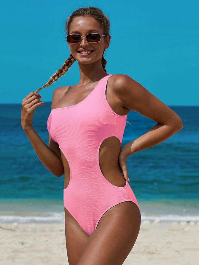 Sexy Cutout One-Shoulder Asymmetric One-Piece Swimsuit Plus Size