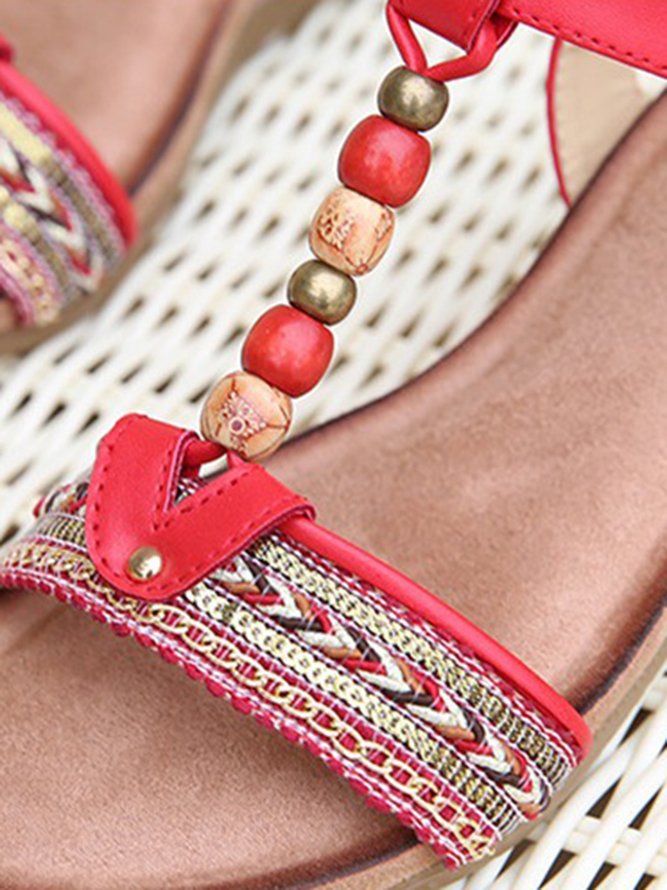 Boho Ethnic Beaded Woven Pattern Wedge Sandals