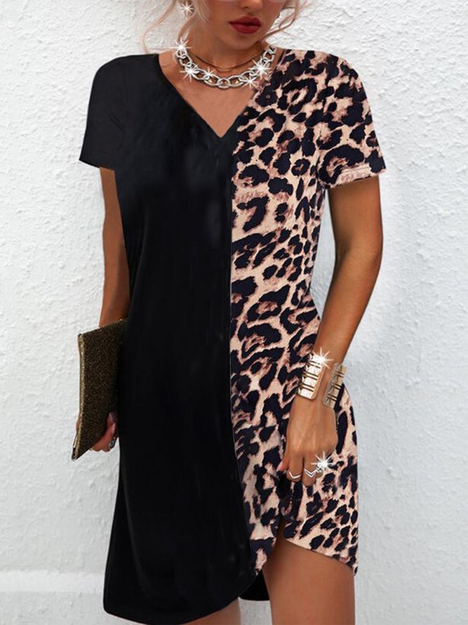 Daily Regular Fit Leopard Short Sleeve Mini Dress