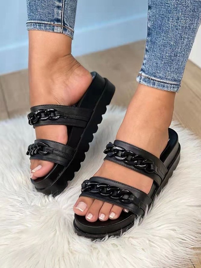 Thick Chain Straps Platform Casual Slippers
