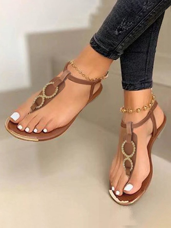 Vintage Ring Buckle Thong Sandals stylewe