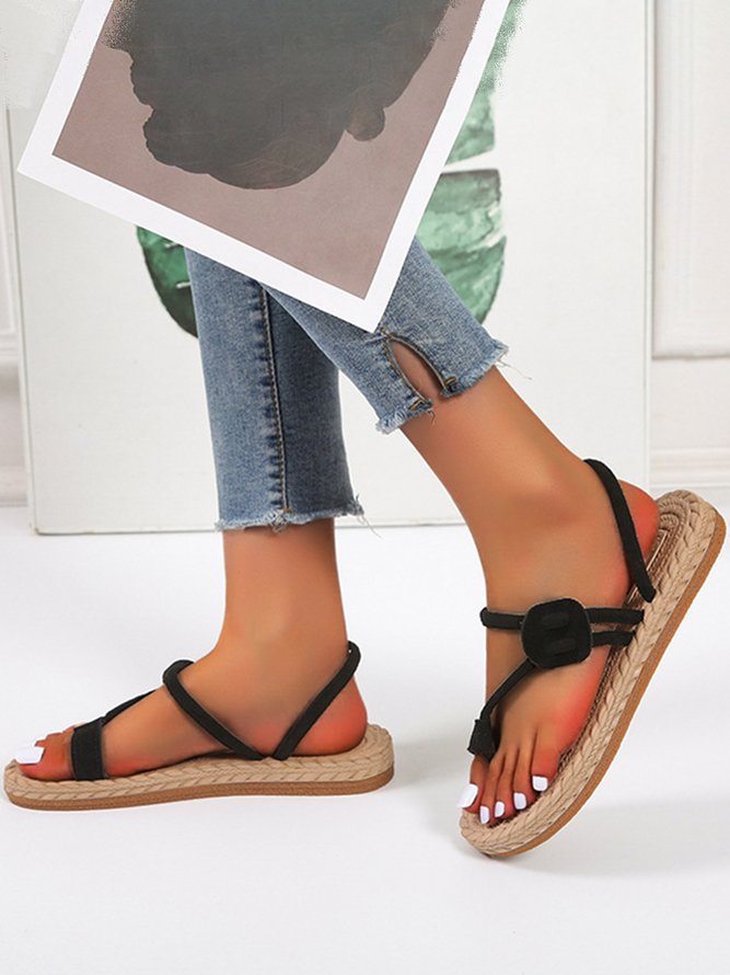 Vintage Casual Woven Sole Faux Suede Thong Sandals