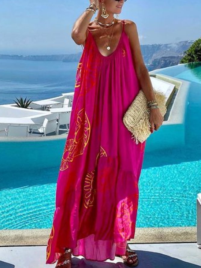 Vacation Loosen U-Neck Sleeveless Maxi Dress