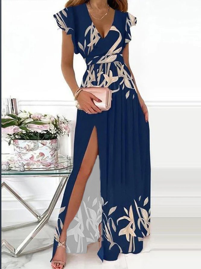Elegant Vacation Short Sleeve Floral Dress
