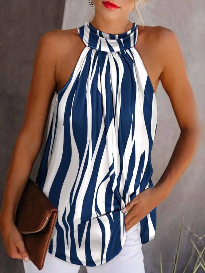 Regular Fit Casual Sleeveless Striped Top