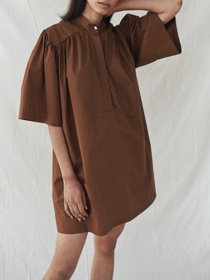 Solid Simple Short Sleeve Woven Dress