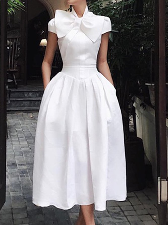 Plain Regular Fit Elegant Short Sleeve Woven Dress