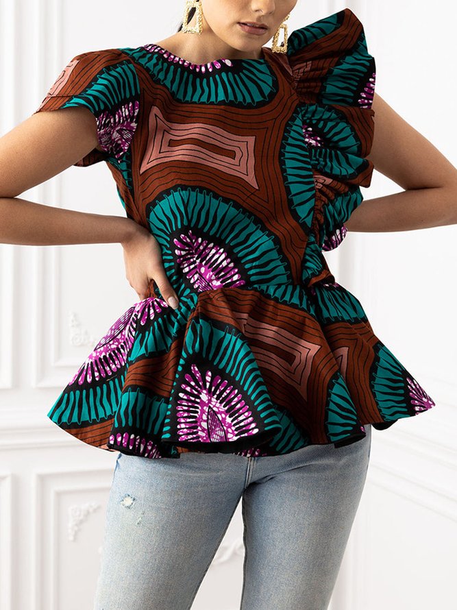 Crew Neck Casual Printed Short Sleeve Tops