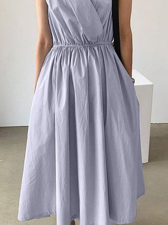 Elegant V Neck Solid Sleeveless Woven Dress