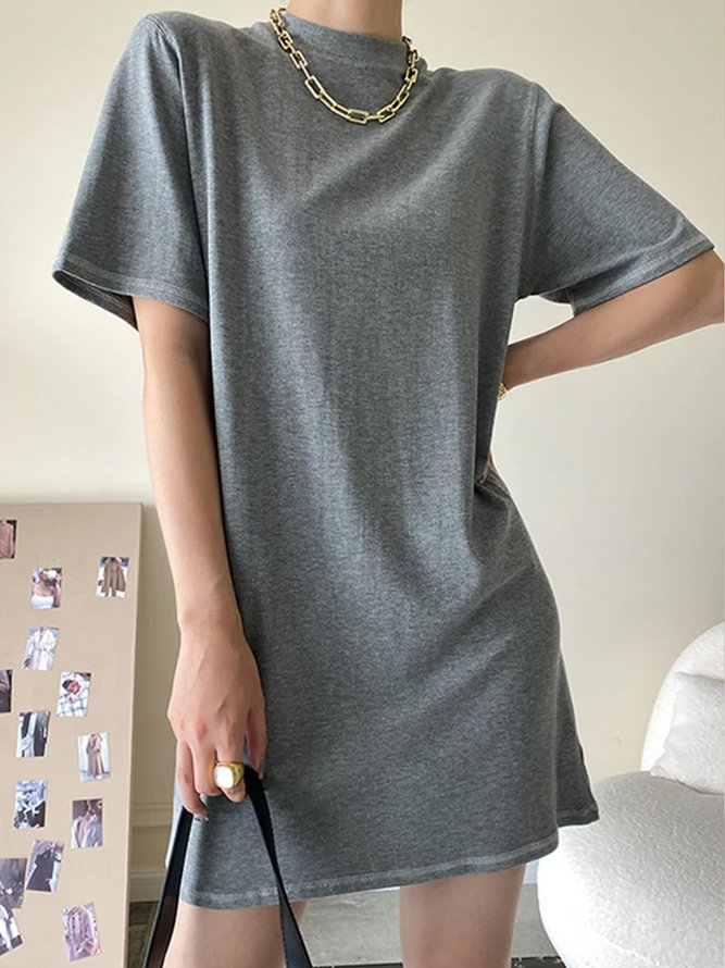 Daily Simple Cotton Blends Short Sleeve Knit Dress