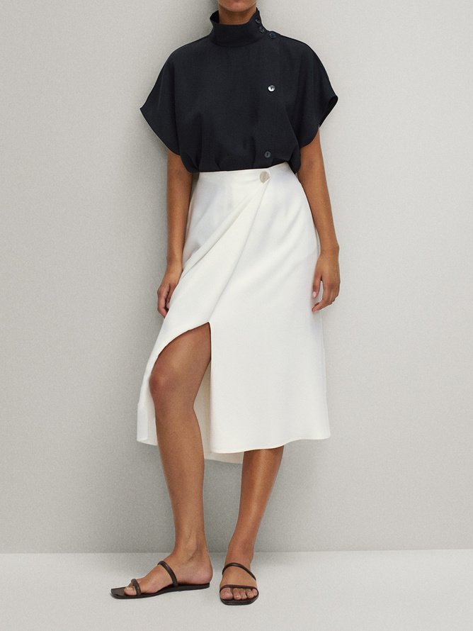 Regular Fit A LineA Solid Midi Skirt