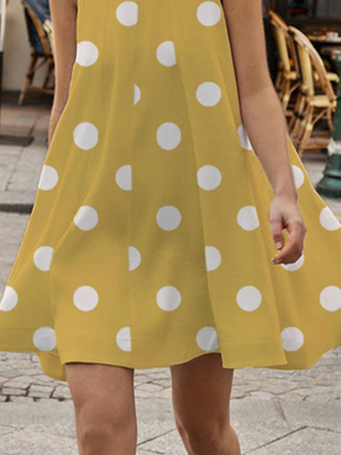 Polka Dots Loosen Vacation Sleeveless Woven Dress