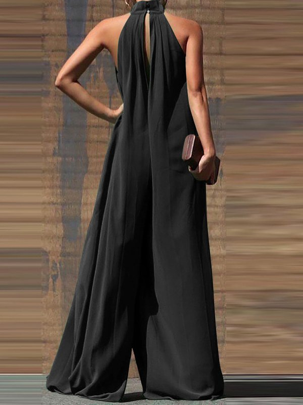 Sleeveless Halter Solid Casual Jumpsuit