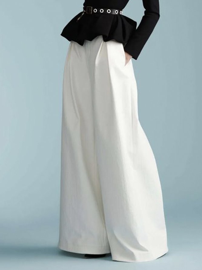 White Elegant Long Daily Plain Regular Fit Fashion Pants