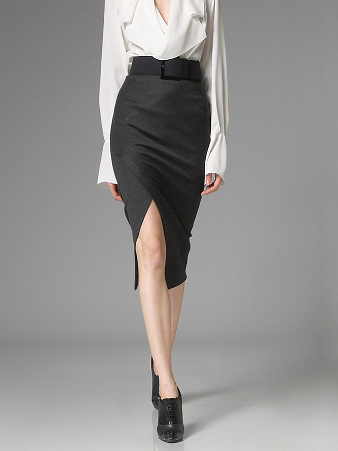 Autumn Wrapping No Elasticity Mid Waist S-Line Plain Fit Skirt
