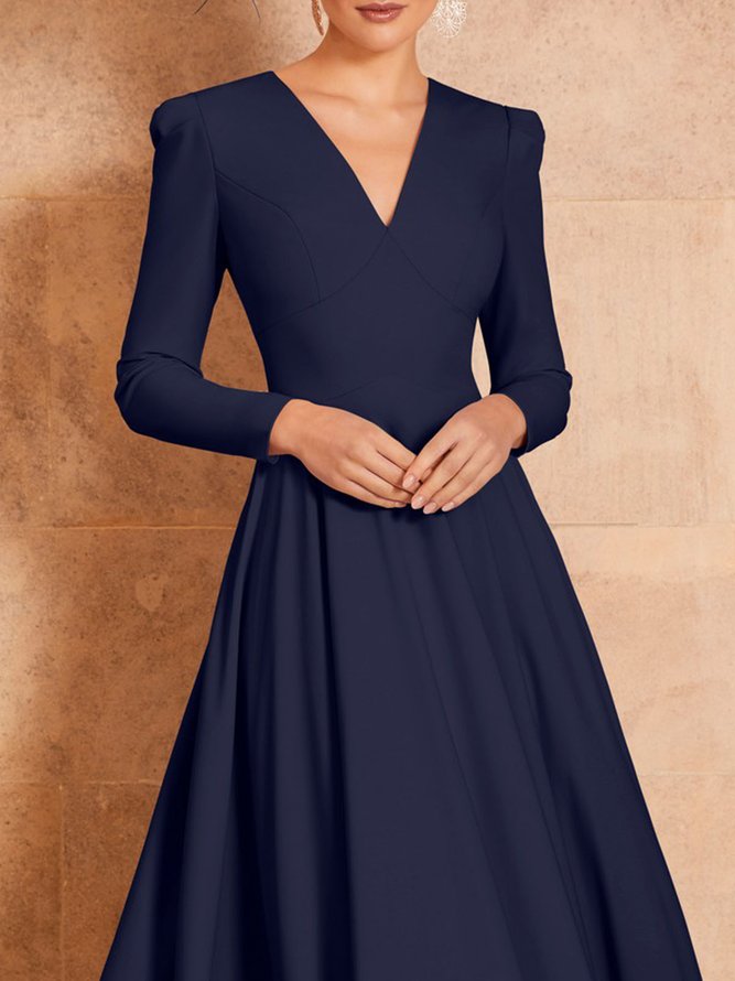 Elegant Formal  V Neck Plain Long Sleeve Dress