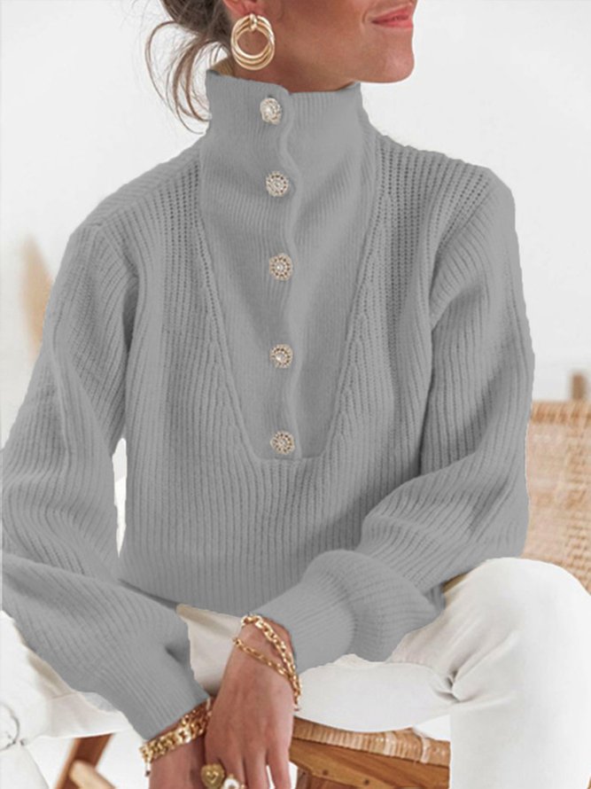 Daily Causal  Plain Buttoned Sweater