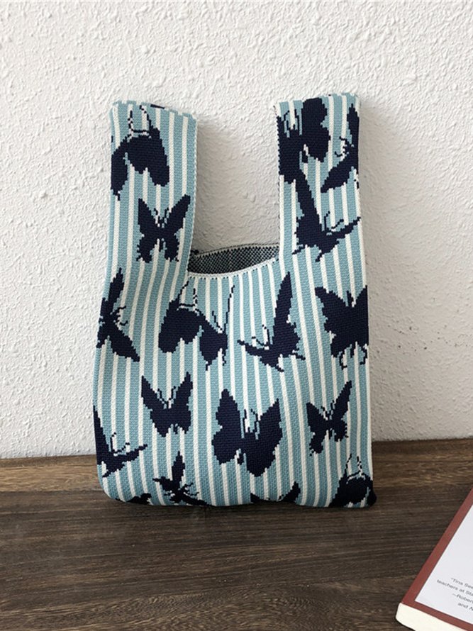 Butterfly Stripe Knit Tote Underarm Bag