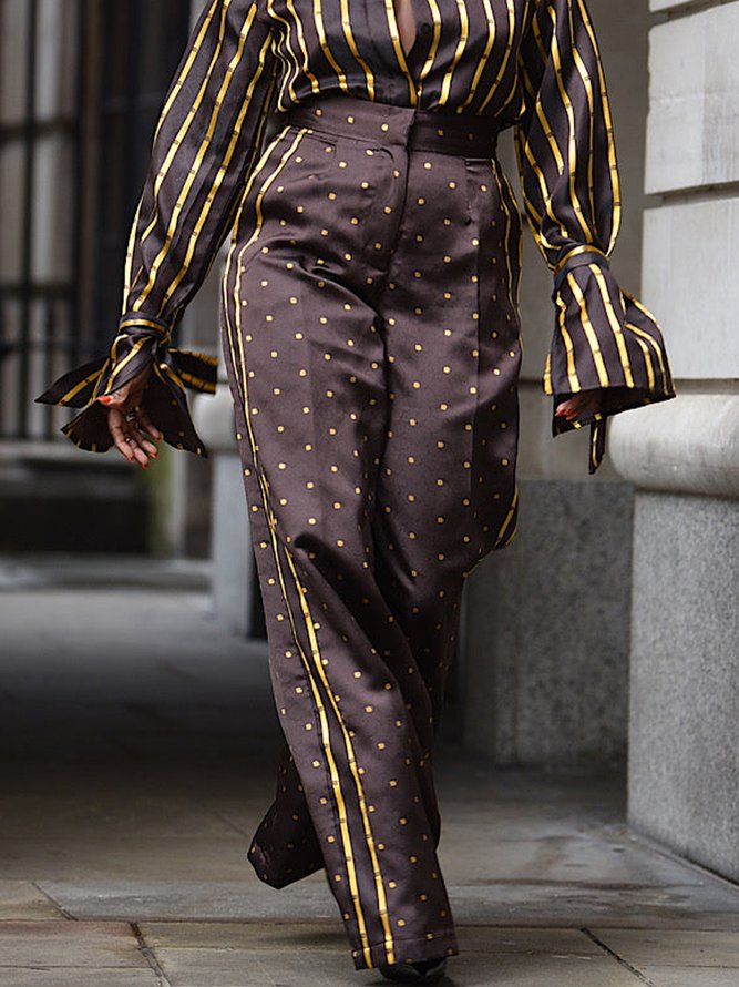 Women Polka Dots Autumn Urban Polyester Zipper Regular Fit Wide leg pants Regular Regular Size Fashion Pants
