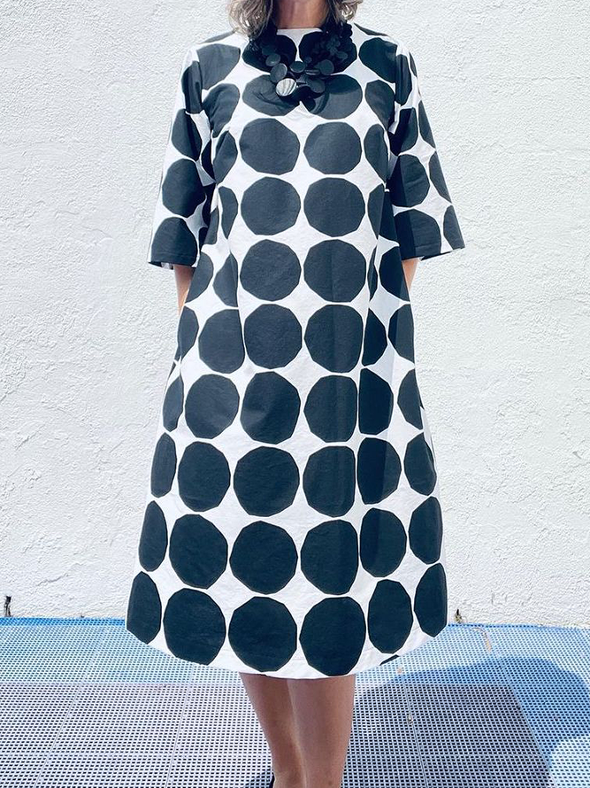 Women Polka Dots Summer Simple Polyester Loose Midi A-Line Regular Regular Size Dresses