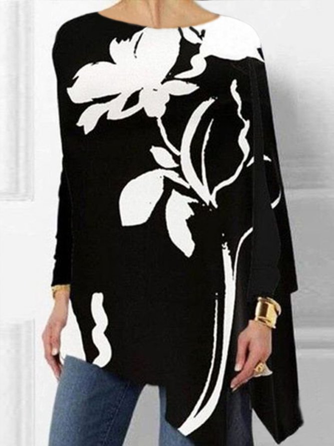 Daily Crew Neck Floral  Printed Long Sleeve Blouse