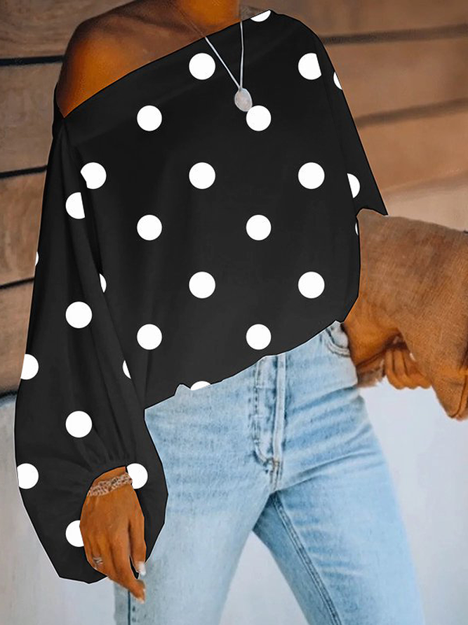 Polka Dots Autumn Urban No Elasticity Loose Long sleeve H-Line Regular Regular Size Blouse for Women