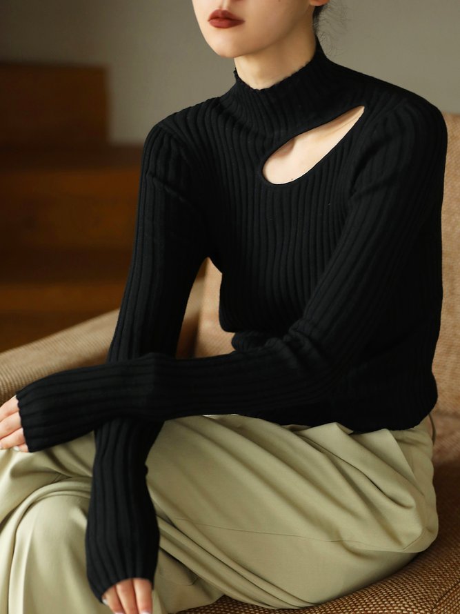 Half Turtleneck Long sleeve  Fit Simple Plain Sweater