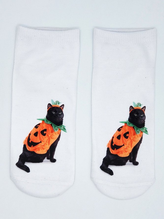 Halloween Cat Pumpkin Funny 3D Printed Socks