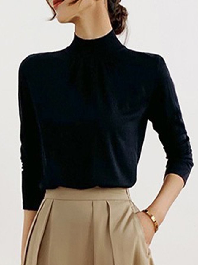 Simple Daily  Stand Collar Plain  Sweater